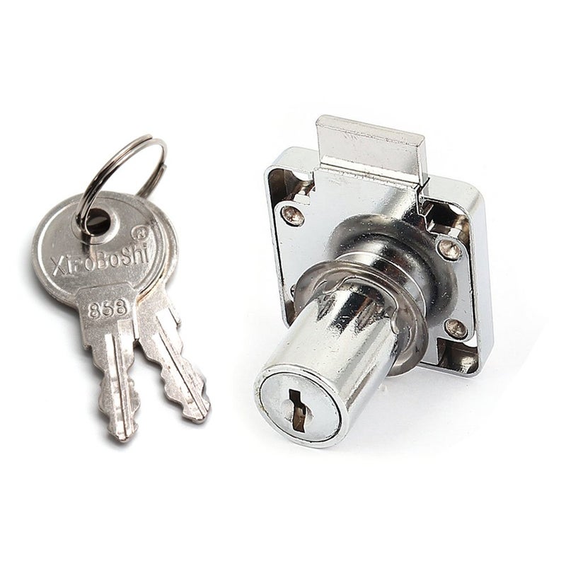 LDEXIN Cylinder Cam Lock Furniture Box File Cabinet Desk Drawer Office Deadbolt Square Base Screw Fixed Security Lock Tool Silver Tone with 2Pcs Keys - Image 2